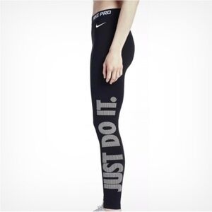 Nike Pro Warm Fleece Just Do it Logo Leggings Running Dri fit Black Second layer